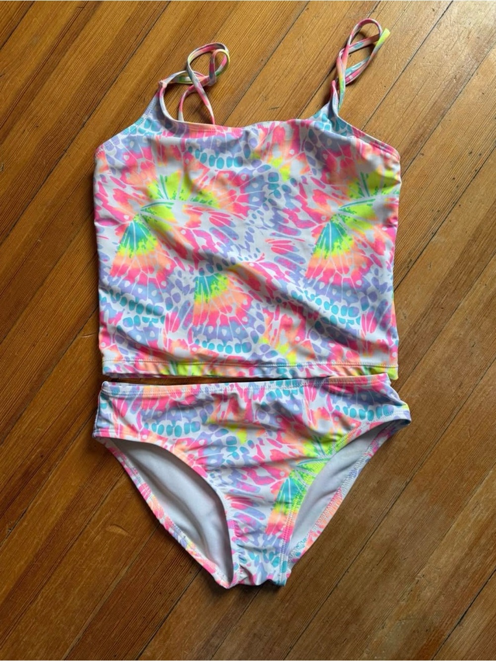 Kids Neon Tie-Dye Two-Piece Tankini Swimsuit Size 10/12